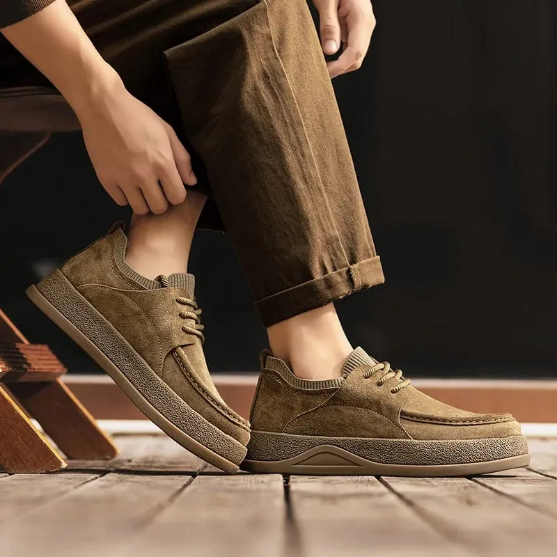 Outono dedo do pé largo primavera nova moda masculina versátil único botas curtas de couro macio botas masculinas zapatillas de deporte