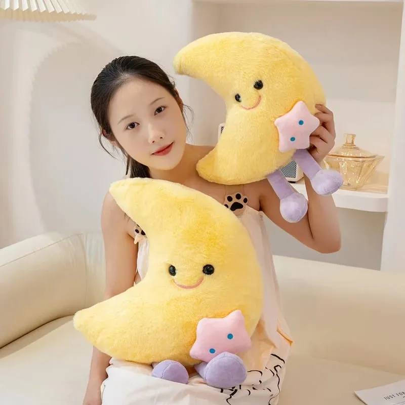 Adorável sorriso lua e nuvem travesseiro de pelúcia confortável sofá almofada pelúcia boneca macia casa decoração do carro presente