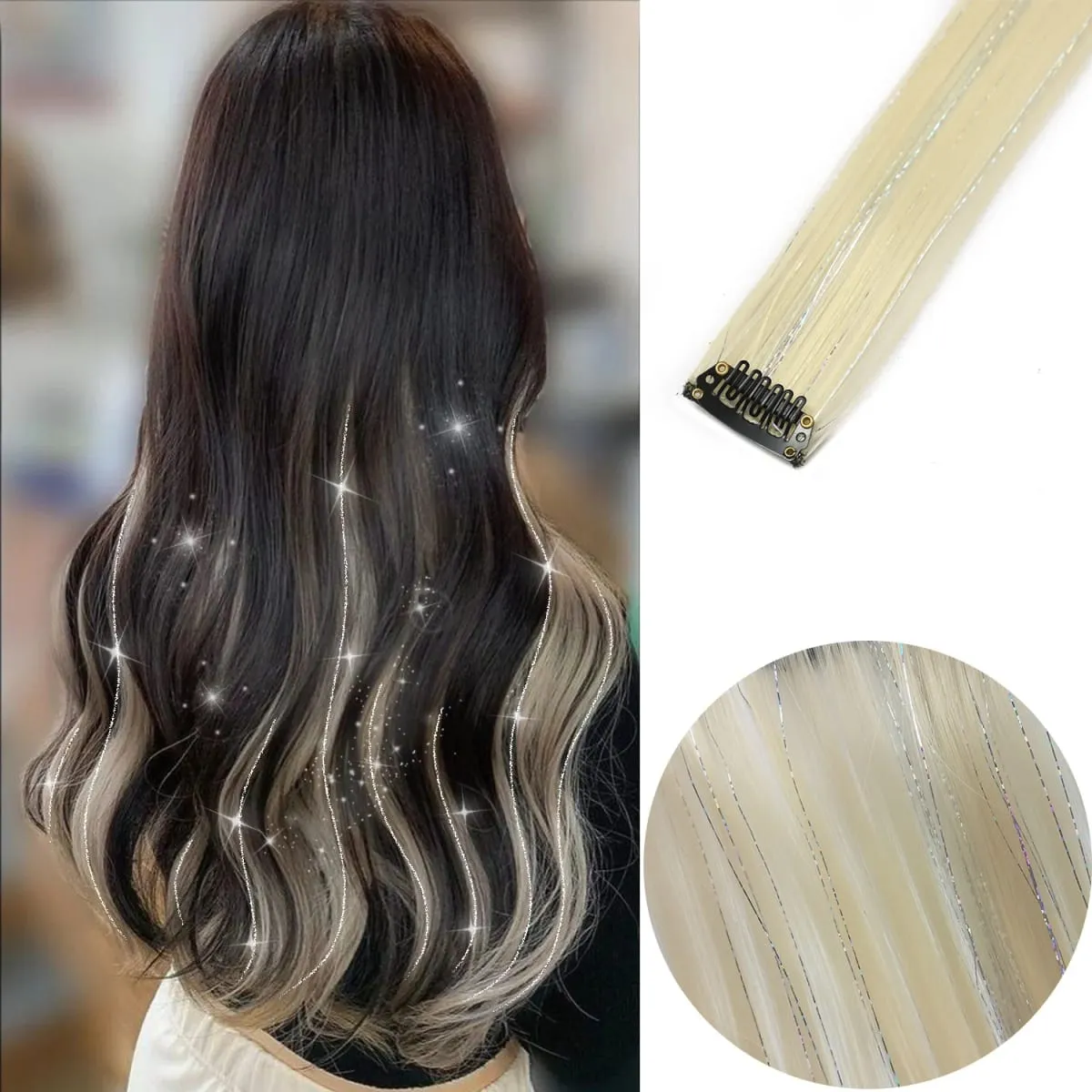6 unidades/pacote colorido festa destaques clipe em extensões de cabelo 22 polegadas multi-cores cabelo liso sintético postiços — image 42