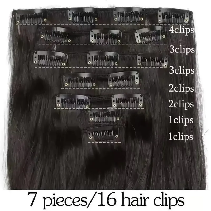 7 Clips In Hair Extensions Long Wave Hairstyle Blck 60-71cm Natural Synthetic Hair Daily Use Hairpiece For Women — image 2
