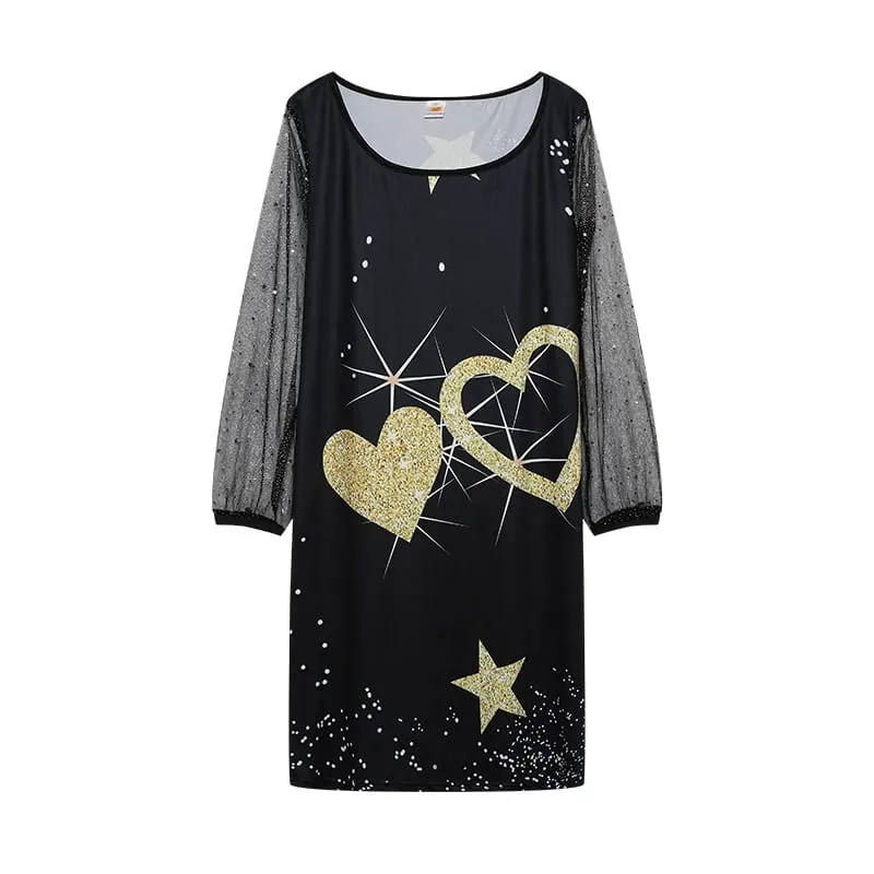 2024 New Spring-style Round Neck Sequins Perspective Gauze Lady Dress