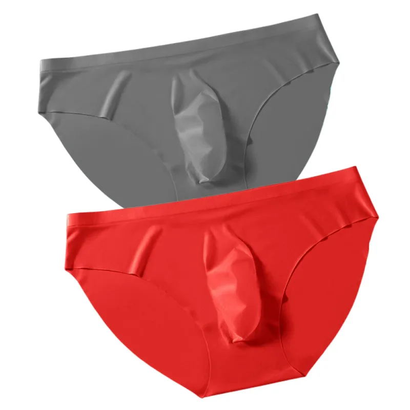 2PCS Sexy Men Briefs Ultra Thin Ice Silk Underwear High Quality Breathable Underpants Summer Transparent Quick-dry Male Panties