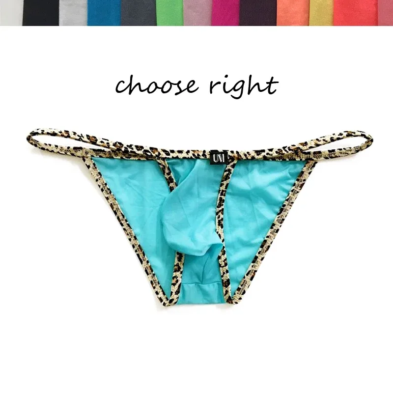 Cuecas masculinas de cintura baixa de nylon com cordas estampa de leopardo micro biquíni estilo roupa íntima fina ultra deslizante push-up com bolsa protuberante