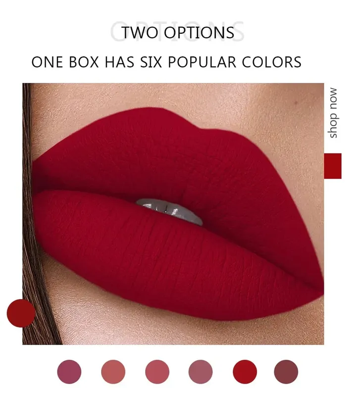 6 pçs/set Lip Gloss Longa Duração À Prova D 'Água Matte Lip Tint Copo Antiaderente Batom Líquido Caixa de Presente Cosméticos Maquiagem