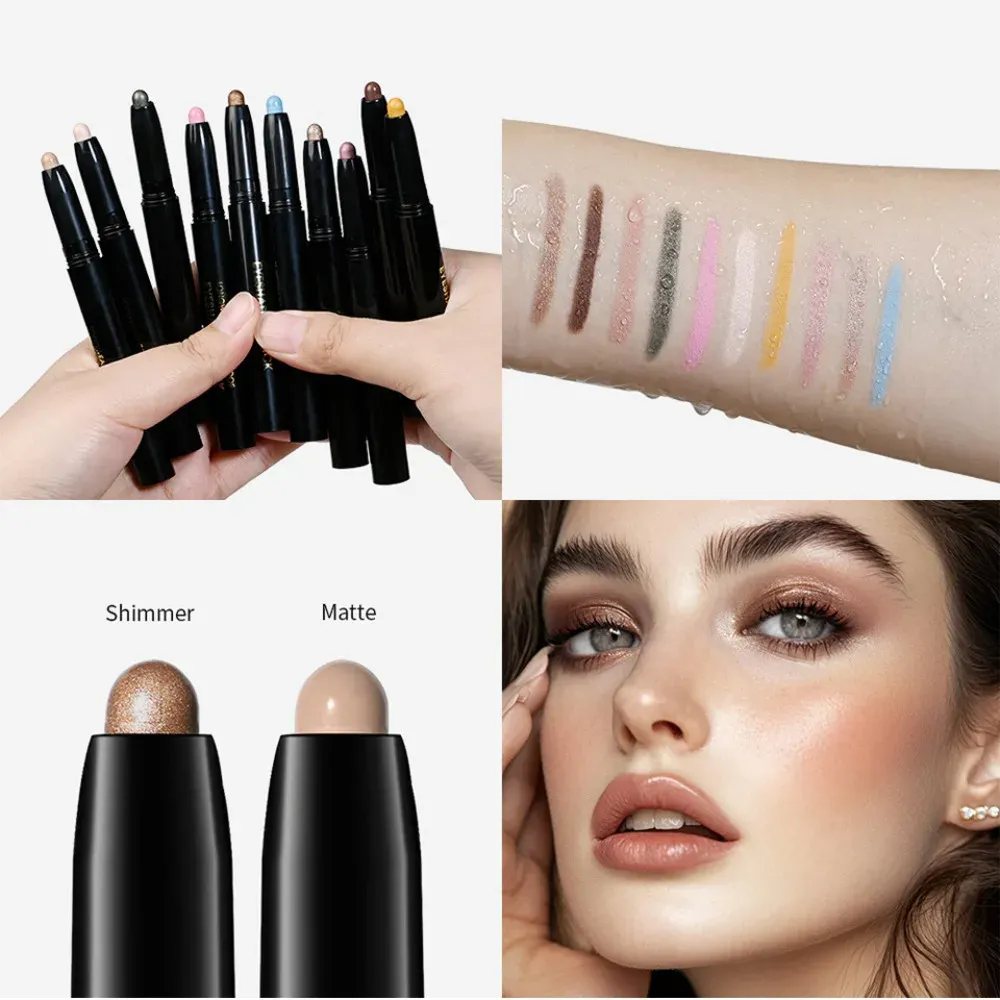 6 cores sombra lápis vara brilhante e fosco à prova dwaterproof água metálico brilho sombra de olho iluminador lápis sombra cosméticos