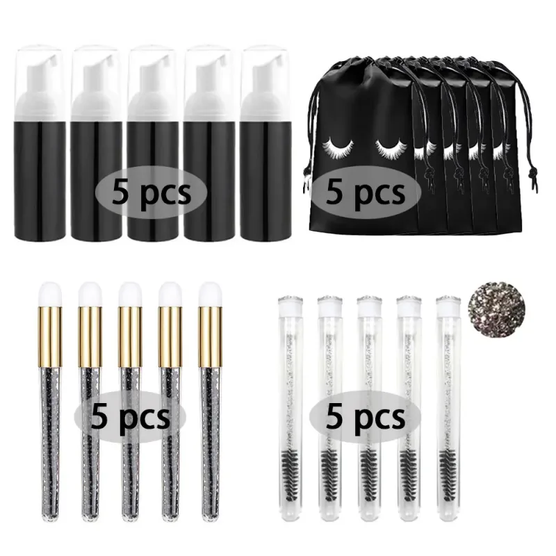 60ml recarregável vazio bomba de plástico garrafa lash extensão kit limpeza haste longa escova lash modelador poeira tubo eva saco armazenamento ferramentas