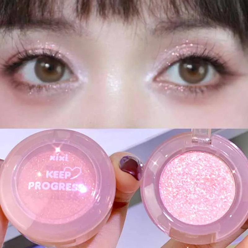 Sombra de olhos monocromática de alto brilho, à prova d'água, pêssego, rosa, longa duração, sedosa, fácil de colorir, diamante brilhante, cosméticos, 1 peça