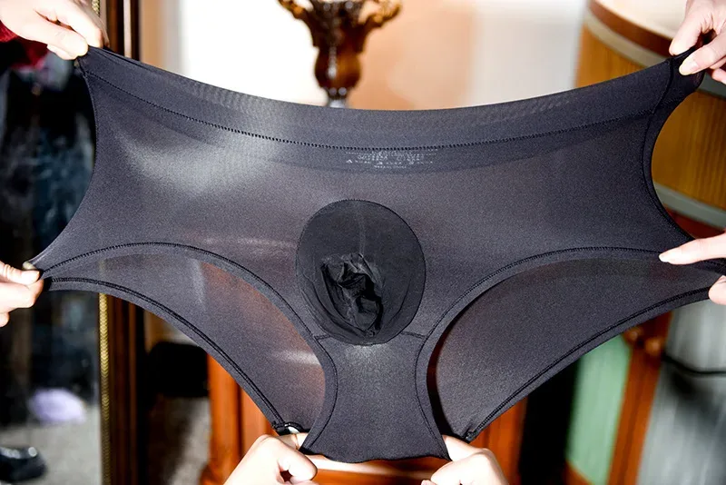 Homens sheer ver através brilhante g-string sissy u convexo bolsa tanga respirável roupa interior bainha cuecas unisex alta elástica mais sexy