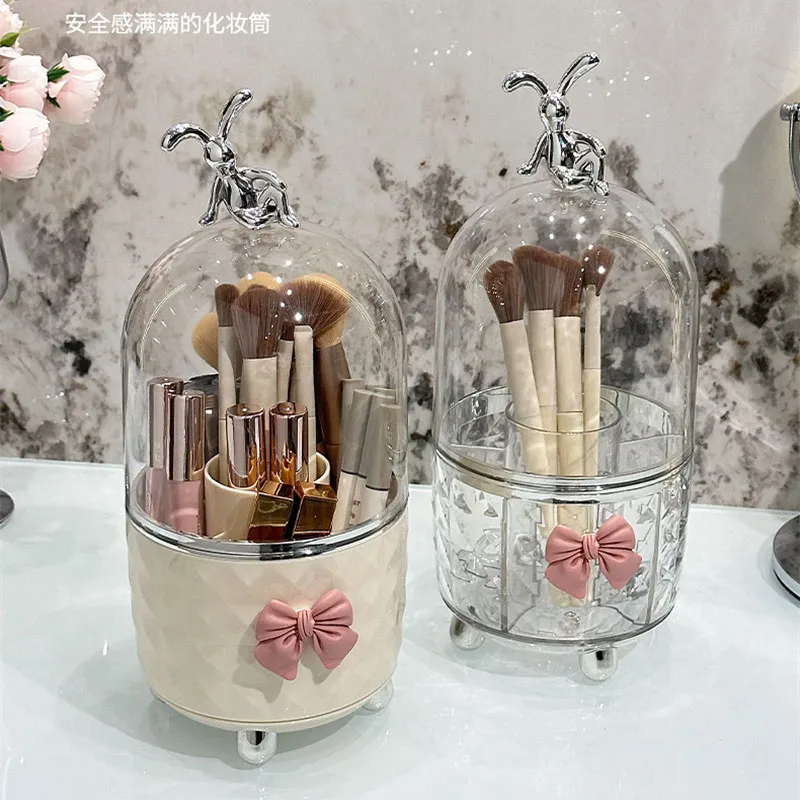 Organizador de pincéis de maquiagem rotativo 360 °, plástico transparente, à prova de poeira, caixa de armazenamento de ferramentas cosméticas para organizador, batom, pincéis de maquiagem