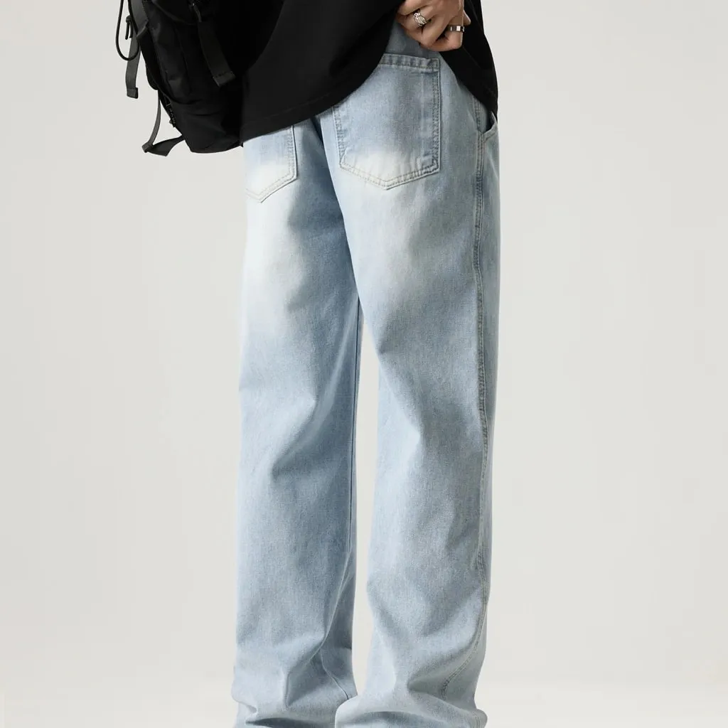 Calça jeans solta masculina, azul claro, cintura elástica, cordão, primavera, verão, outono e inverno, versátil, confortável, ajuste casual, calças jeans