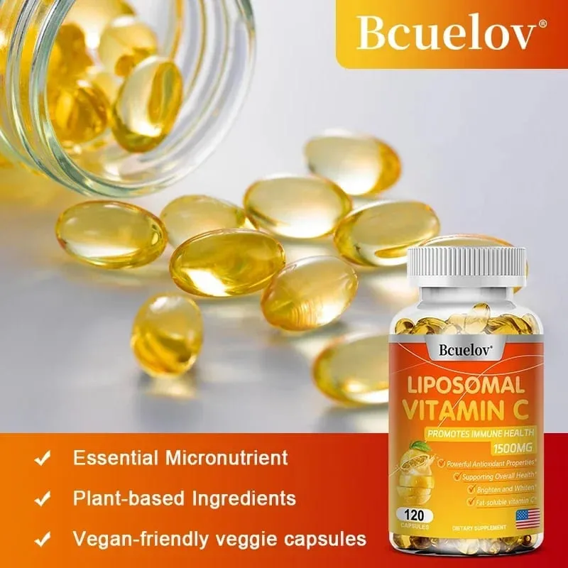 Cápsulas lipossomais de vitamina C, poderoso antioxidante, promove a produção de colágeno e apoia a saúde da pele 1500mg