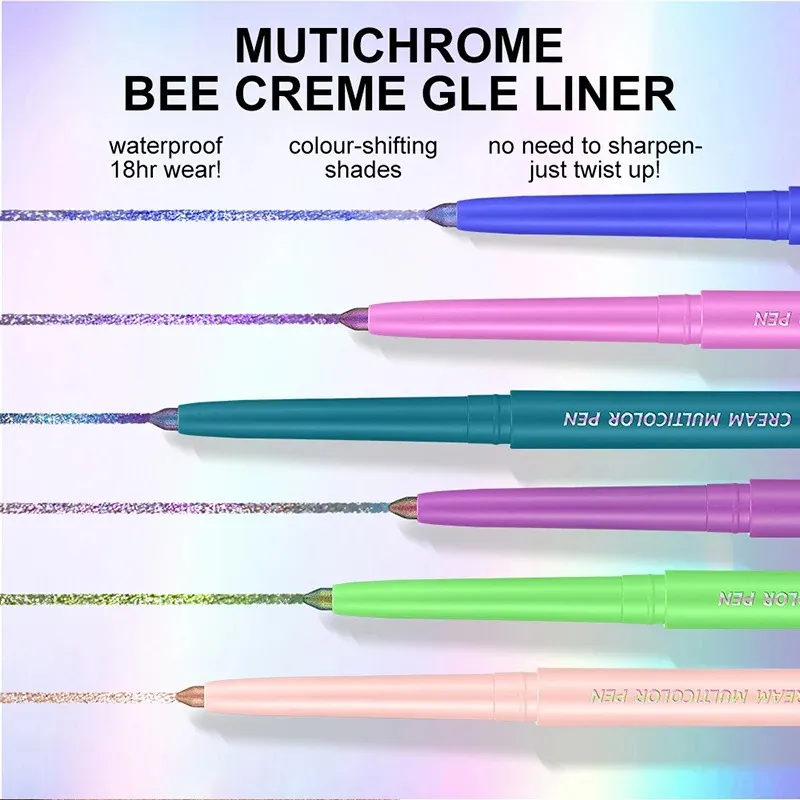 Sombra que muda de cor, delineador multicromado à prova d'água, longa duração, creme suave, forro em gel, maquiagem para os olhos, glitter, sombra
