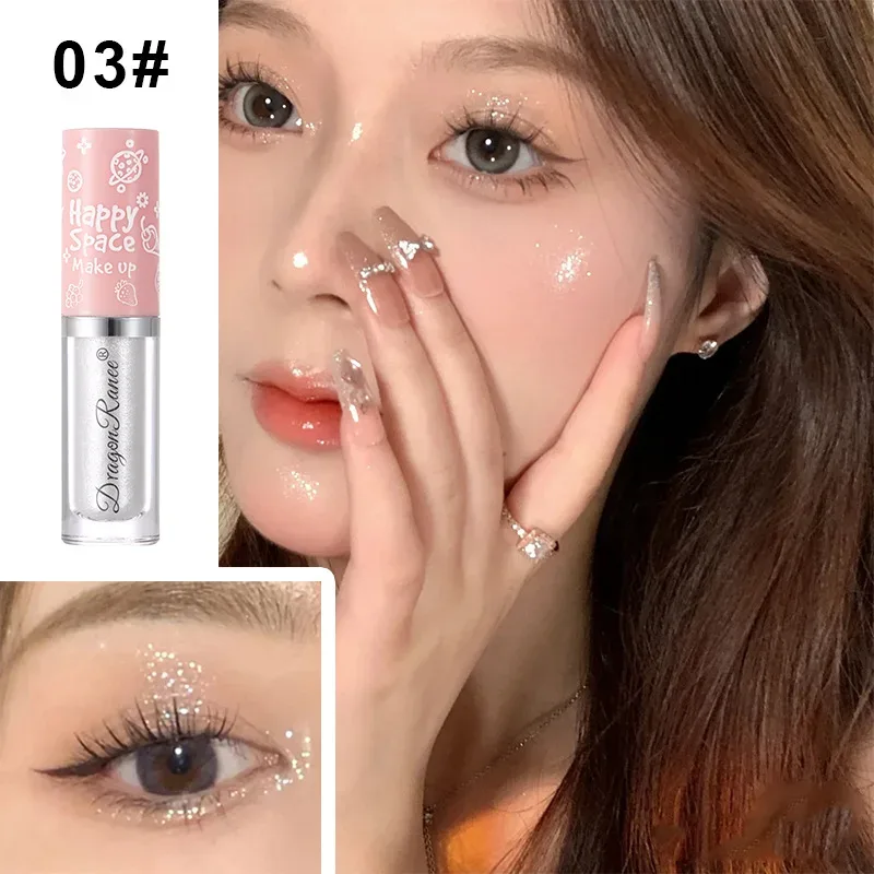 Sombra perolada com glitter líquido, maquiagem de longa duração, delineador brilhante, caneta de bicho da seda, iluminador cosmético