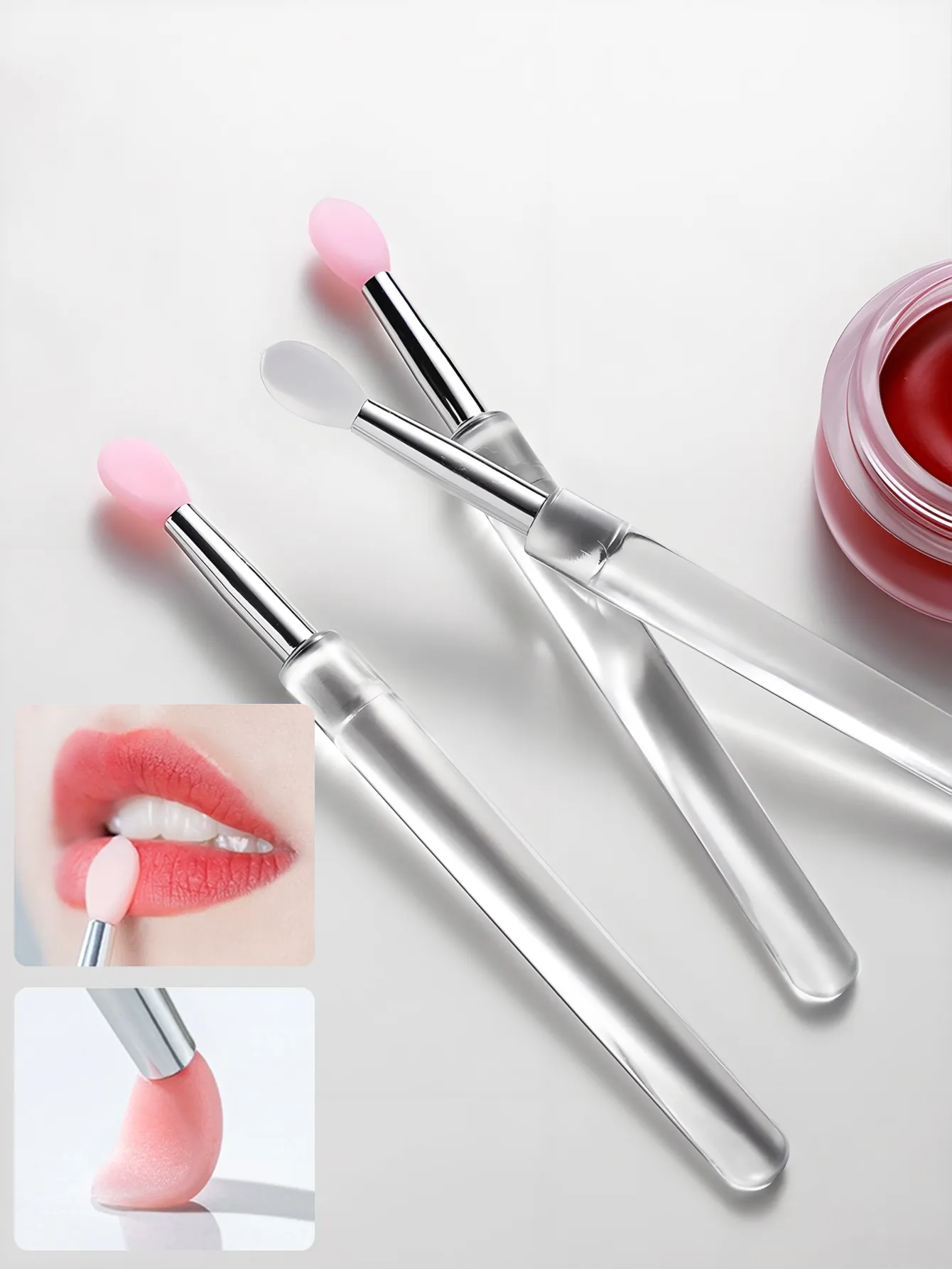 4/10 Pcs Reusable Silicone Lip Brush with Cap Portable Lip Gloss & Lip Mask Applicator Dual-Ended Makeup Brush for Lips and Ey
