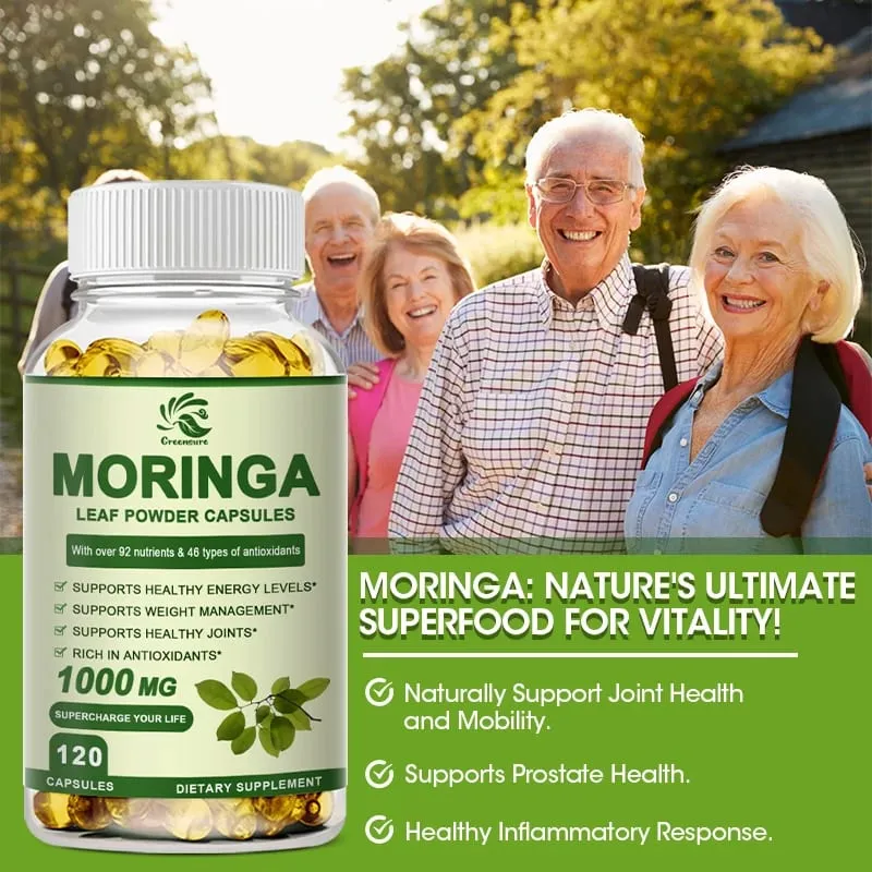 Greensure Moringa Oleifera 1000 mg Cápsulas Potência Extra Extrato 50:1 Antioxidante Energizante 60/120 Cápsulas Vegetarianas