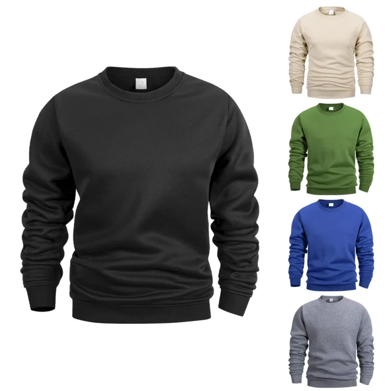 Moletom masculino com gola redonda, moletom de cor sólida, primavera ao ar livre, casual, diário, manga comprida, pulôver com capuz, roupa esportiva masculina