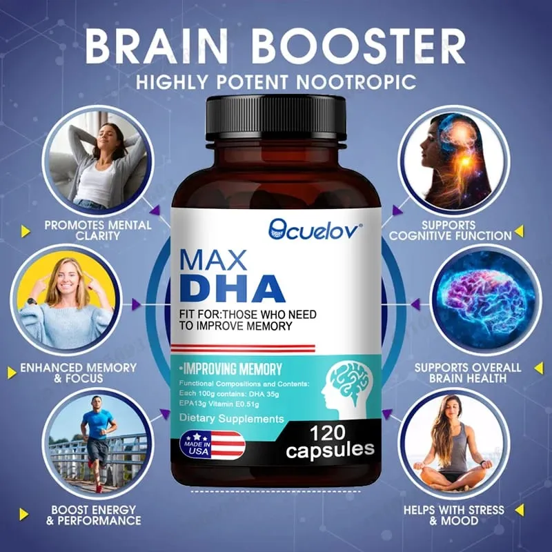 Bcuelov MAX DHA-melhorar memória proteger visão inteligência ativar células cerebrais melhorar suplemento dietético de fadiga cerebral