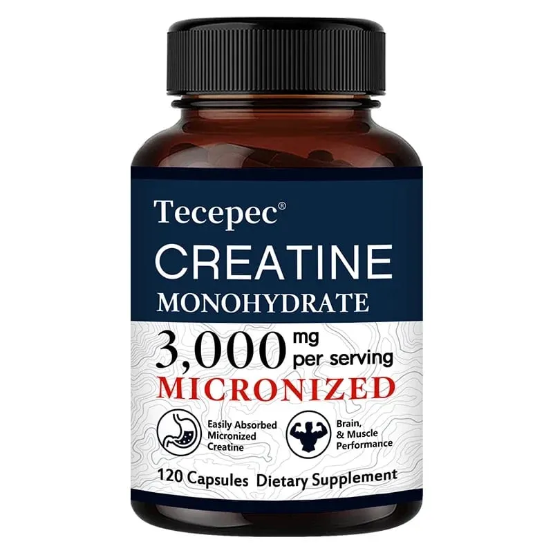 Cápsulas de Creatina Monohidratada 3000 mg Apoiam o Pré-Treino e Músculos Saudáveis, Foco e Memória Fácil de Absorver Fácil de Engolir