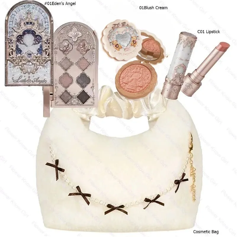 Maquiagem flor sabe conjunto concha pérola série seis cores paleta de sombra em relevo blush brilho batom kit com saco tudo em