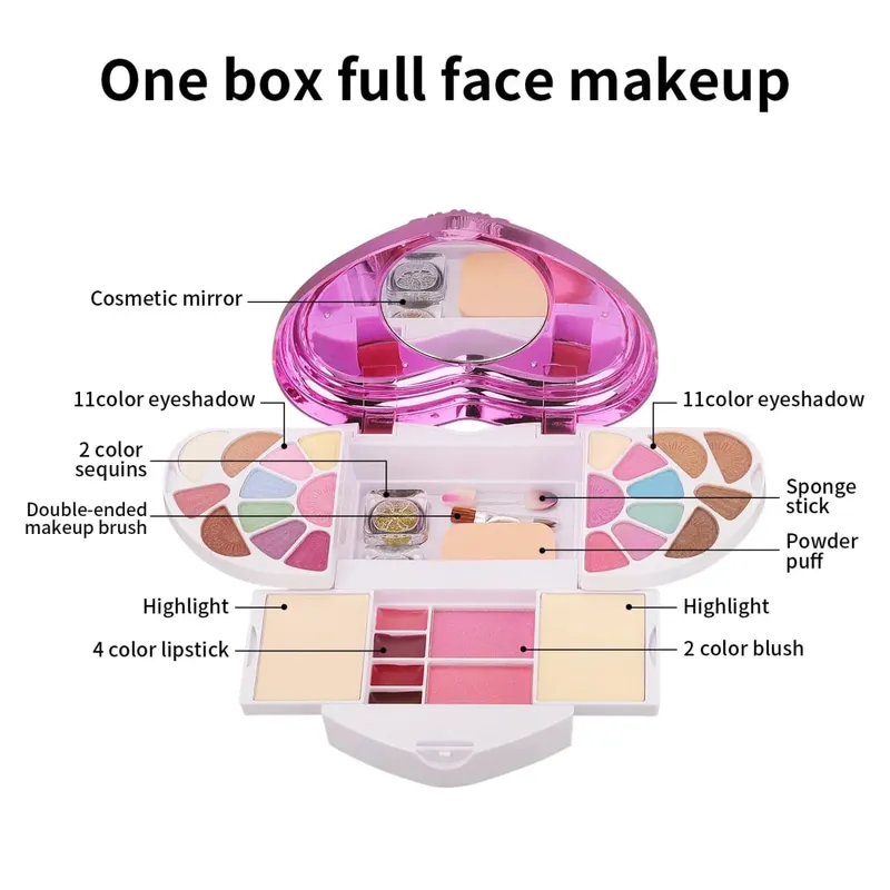 Kit de maquiagem conjunto completo para mulheres, multifuncional, tudo em uma caixa, 32 cores, pó facial, sombra, iluminador, paleta de maquiagem