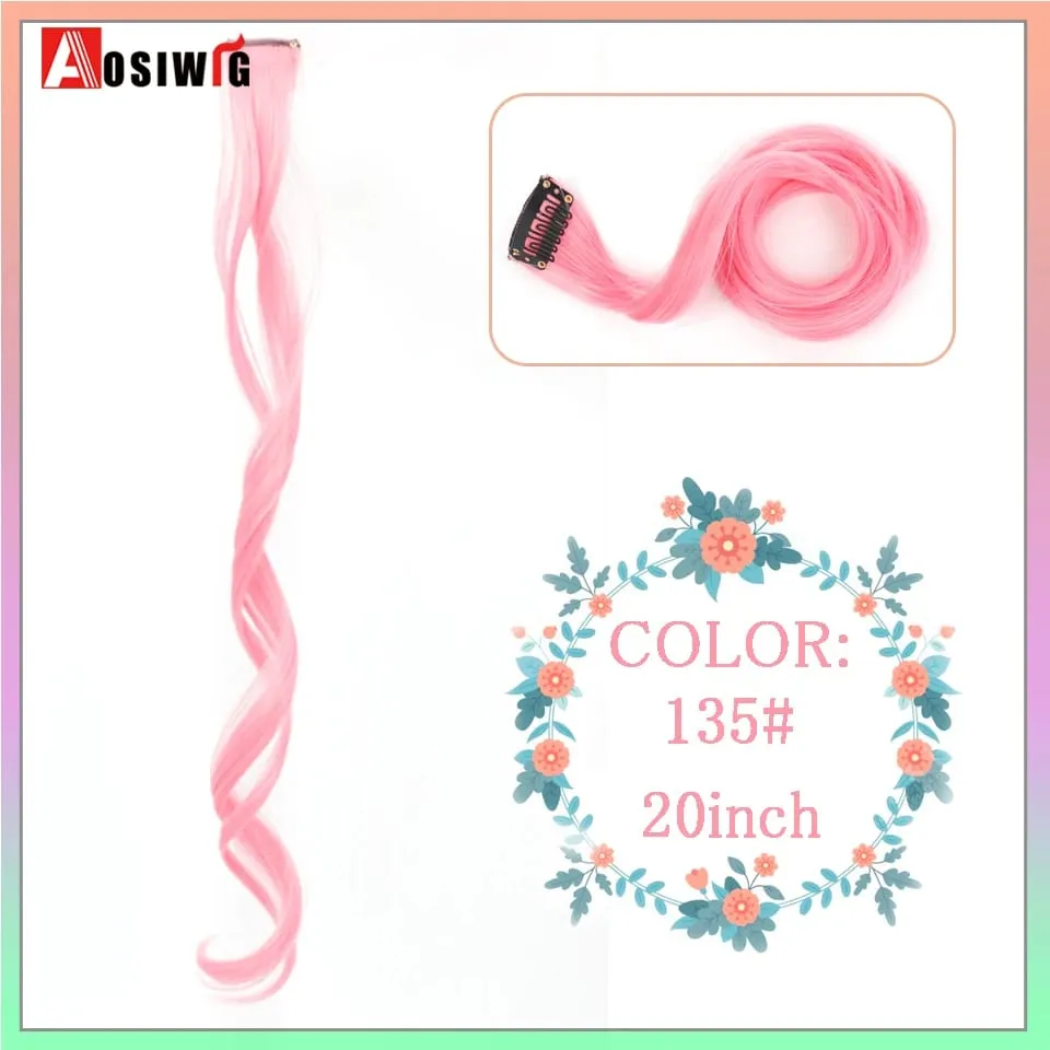 22 "sintético longo reto arco-íris destaque extensões de cabelo colorido clipe em uma peça ombre rosa roxo verde amarelo para wome