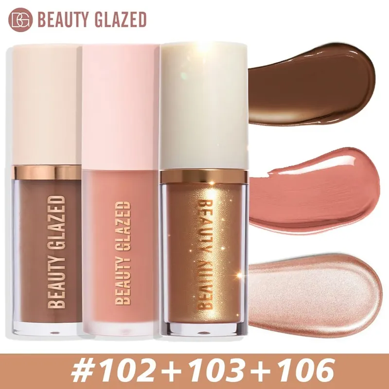 3 Pçs/set Contorno Líquido + Marcador + Blush. Conjunto de maquiagem fosca à prova d'água de longa duração Shimmer Acabamento metálico Conjunto de maquiagem para viagem