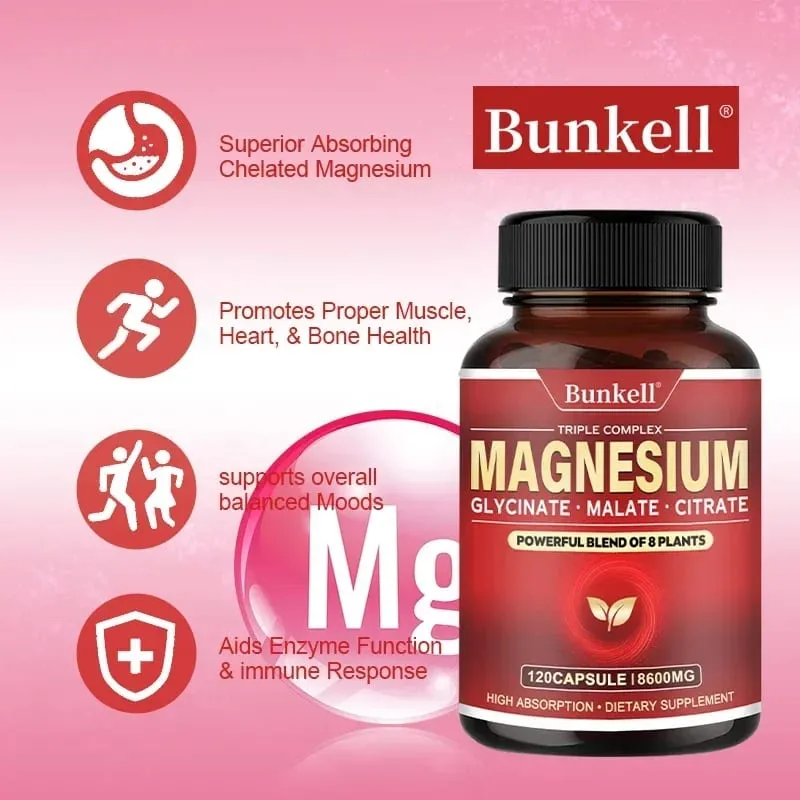 High Absorption Magnesium Glycinate Malate Citrate 100% Chelated Non-GMO Vegetarian Gluten Free 8 600 Mg 120 Capsules