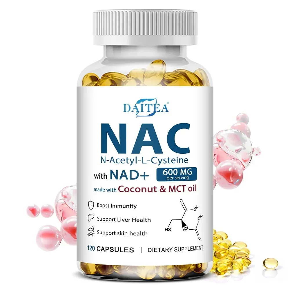 Suplemento N-Acetil Cisteína NAC com NAD + Suporte Antioxidante Suporte Saúde do Fígado Saúde da Pele Saúde Sem Glúten 120 Cápsulas — image 1