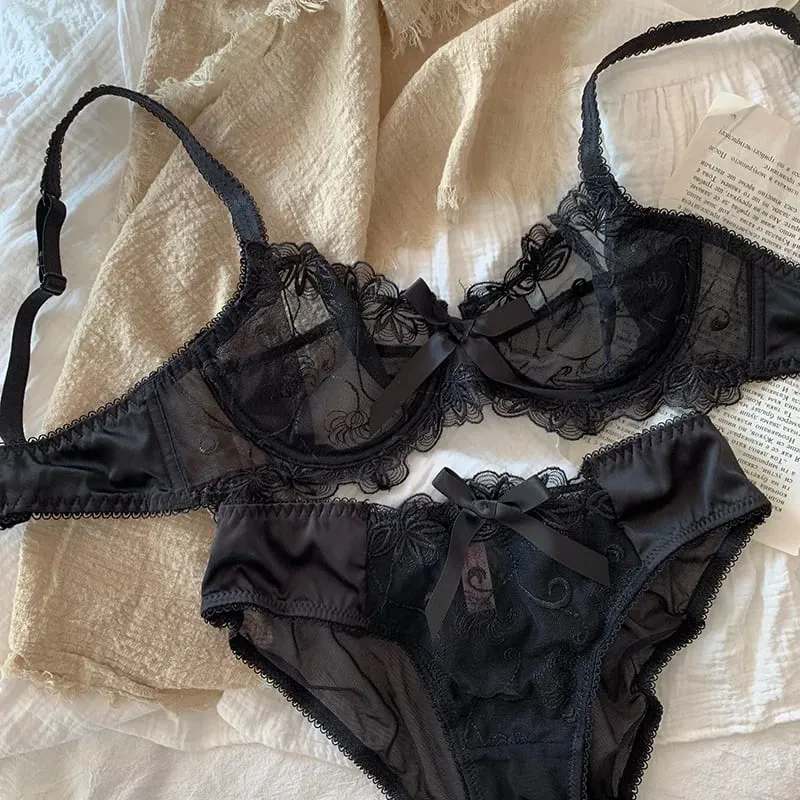 Bralette transparente não acolchoado para peitos pequenos, sutiã de renda ajustável ultrafino, conjunto de lingerie sexy com gola halter para mulheres BANERDANNI