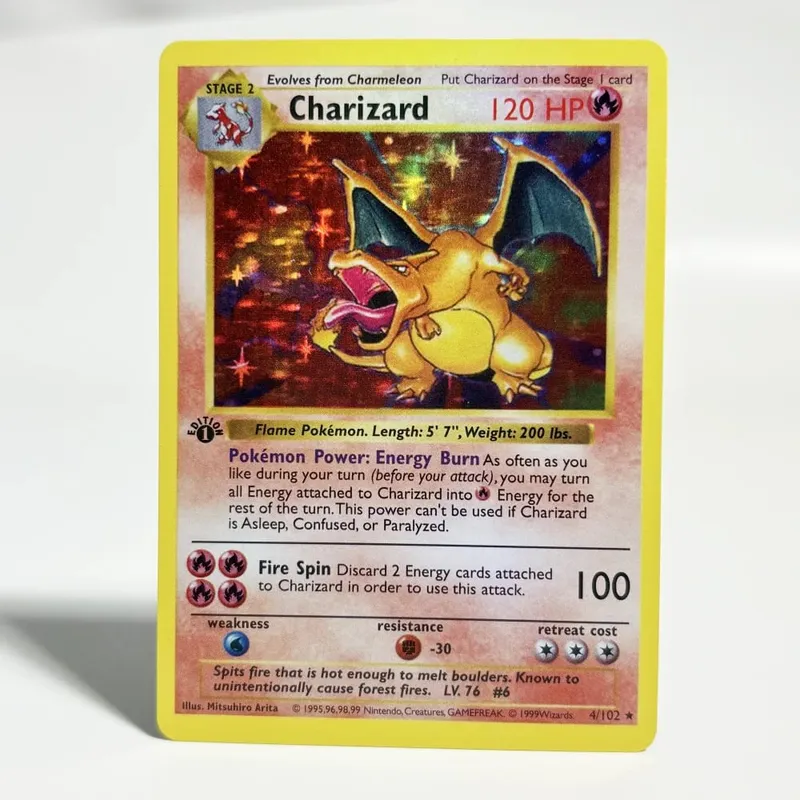 Cartas pokémon 1996, edição básica, cartão flash, charizard, gengar, blastoise, feraligatr, gengar, cartão comercial, coleção de proxy