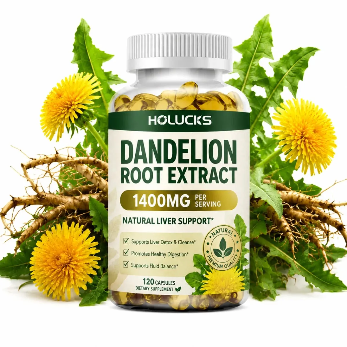 Extrato natural de raiz de dente de leão, cápsulas de 1400 mg, suporte para desintoxicação do fígado, ajuda a limpar o equilíbrio do fluido digestivo e a vitalidade diária leve