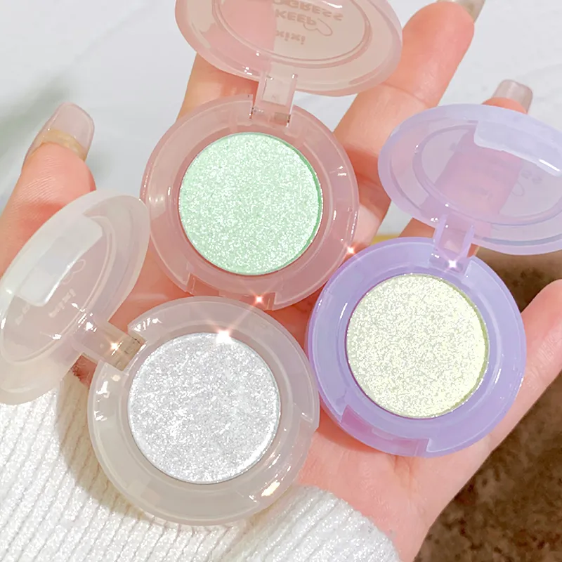 Sombra de olhos monocromática de alto brilho, à prova d'água, pêssego, rosa, longa duração, sedosa, fácil de colorir, diamante brilhante, cosméticos, 1 peça