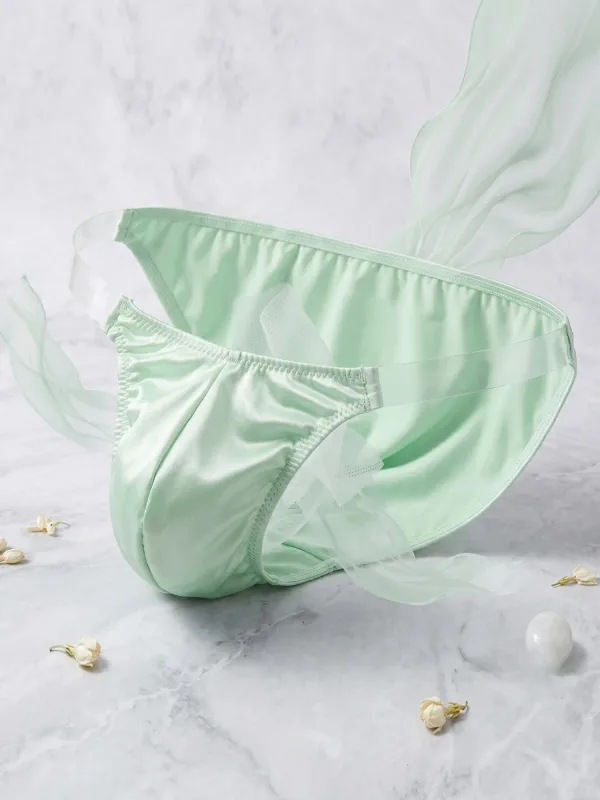 Cetim de seda gelo como roupa interior masculina sólido estiramento alta garfo cuecas triangulares bulge bolsa suave respirável underpant