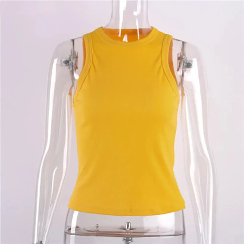 Ribbed Knitted Tops Neck Summer Basic Shirts White Black Casual Sport Vest Off Shoulder Green Women's Tank Top