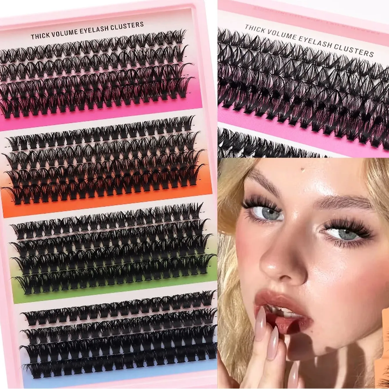 Olho de gato 16 linhas cluster cílios 406080100p misturado diy cílios individuais bandeja grossa diy extensão de cílios finos volume cílios