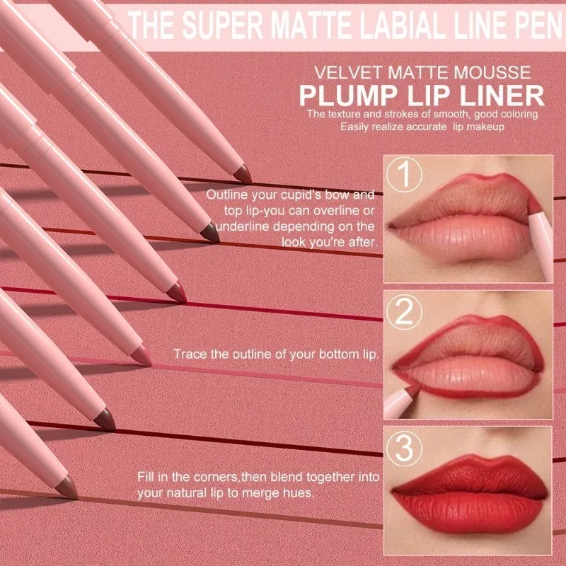 Conjunto de canetas delineadoras labiais, 6 peças, de longa duração, à prova d'água, à prova de suor, fácil coloração, não desbota, renderização de cores, conjunto de brilho labial, maquiagem de beleza — image 3