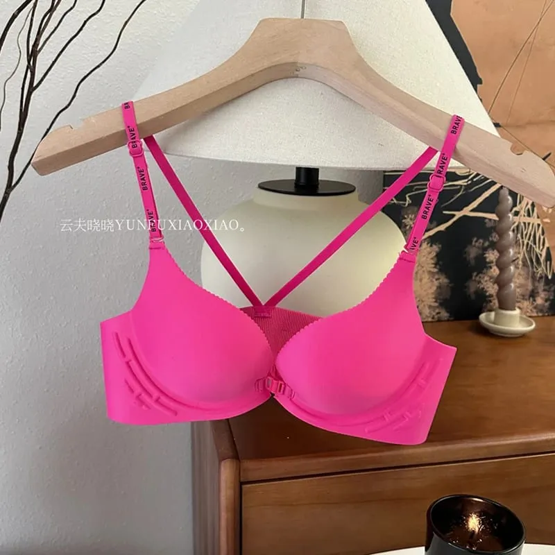 Conjunto de lingerie sem costas com fecho frontal e conjunto de sutiã pequeno, anti-flacidez, edificante, confortável e sem aro.