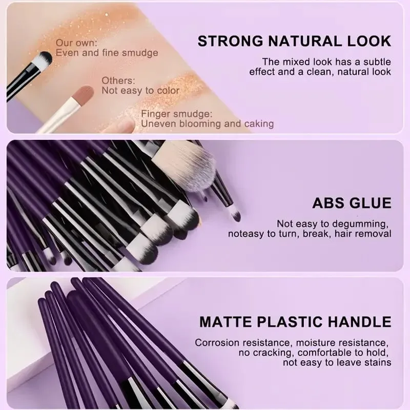 Conjunto de pincéis de maquiagem para os olhos, 20 peças, detalhe, pincel de maquiagem, branco, ultra macio, delineador, mistura, ferramenta de maquiagem