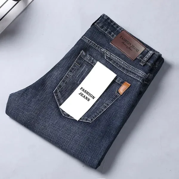 2026 reta regular azul fino ajuste estiramento denim calças primavera outono masculino clássico jeans de negócios moda masculina jeans inteligentes