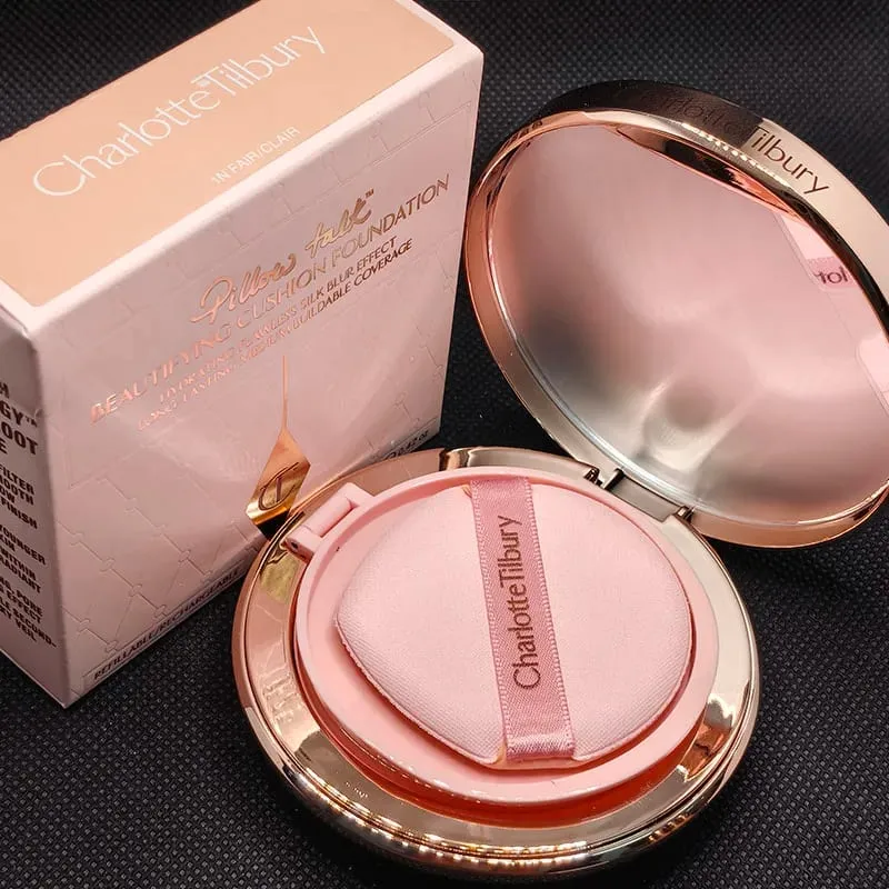 Charlotte micro leve pó almofada de ar pequena placa de ouro ajuste em pó 2 cores pó blush essência óleo tilbury cosméticos