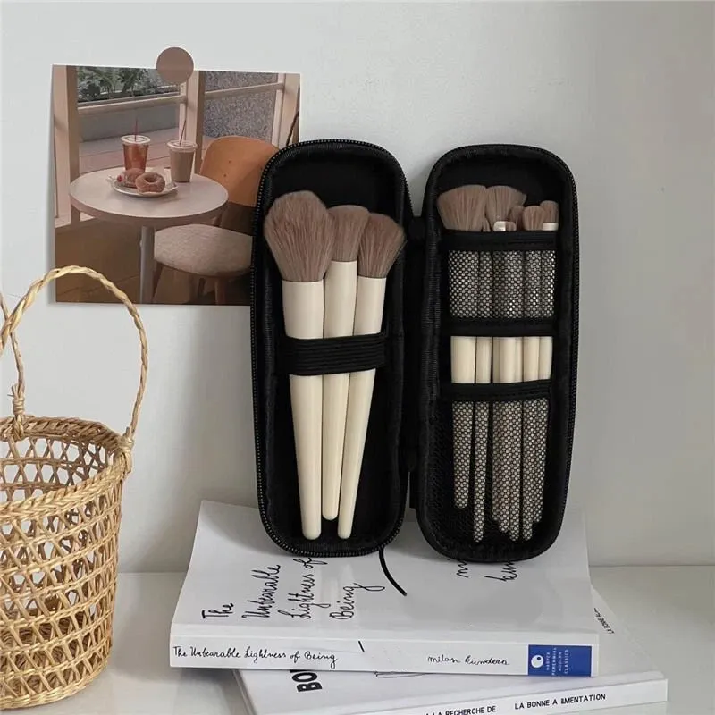 (N) Sacos de armazenamento de cosméticos pretos à prova d'água com zíper duplo estojo para pincéis de maquiagem bolsa feminina portátil suporte para pincel de viagem caixa de caneta