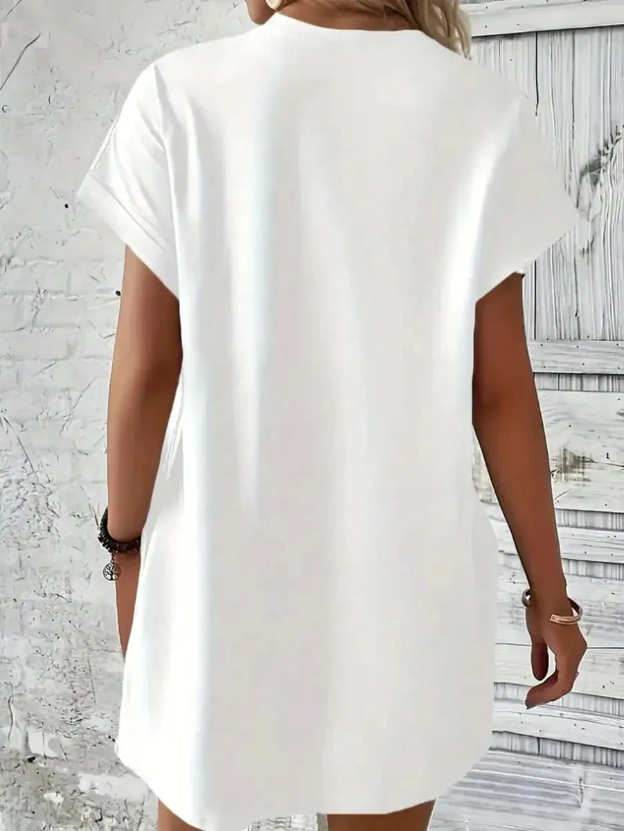 Vestido feminino casual elegante com estampa de tartaruga verde branco cor sólida manga curta saia curta