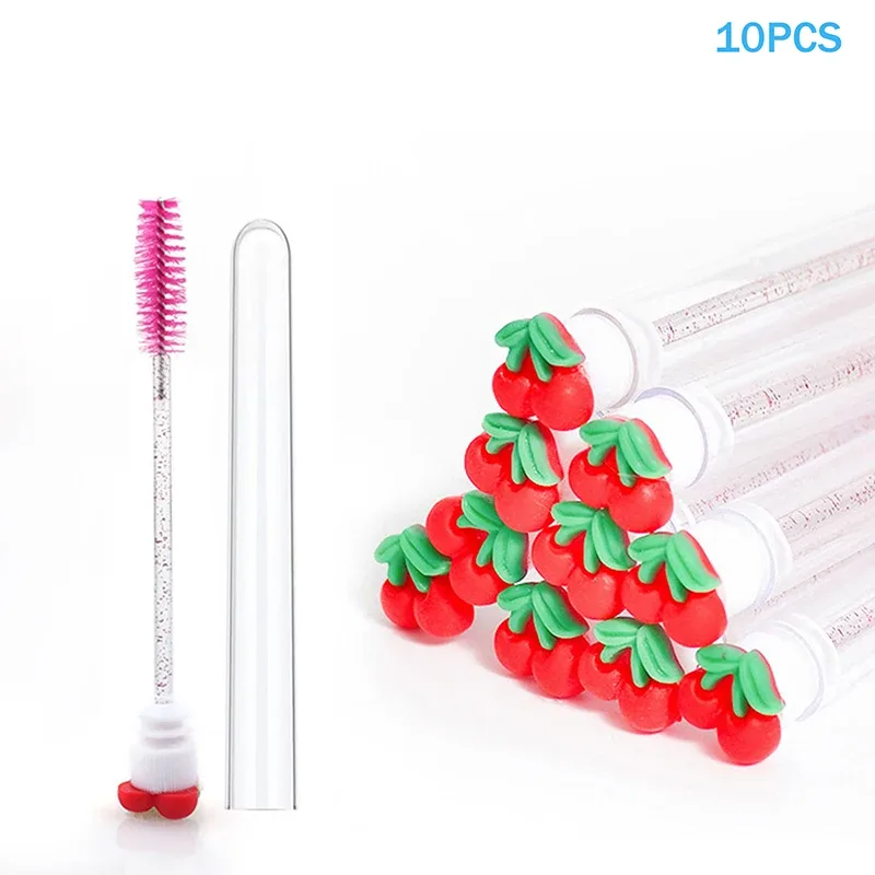 10 pçs/set coleção de frutas rímel escova reutilizável lash escova tubo carretéis lash extensão pincéis aplicadores ferramentas de maquiagem