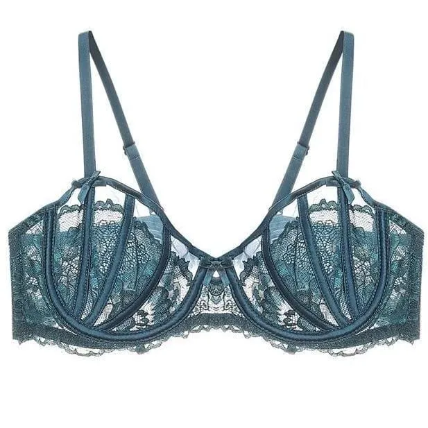 Beautiful Embroidered Floral Lingerie Set With Lined Comfortable Bra And Underwear Wired Bra And Panties For Outerwear Daily