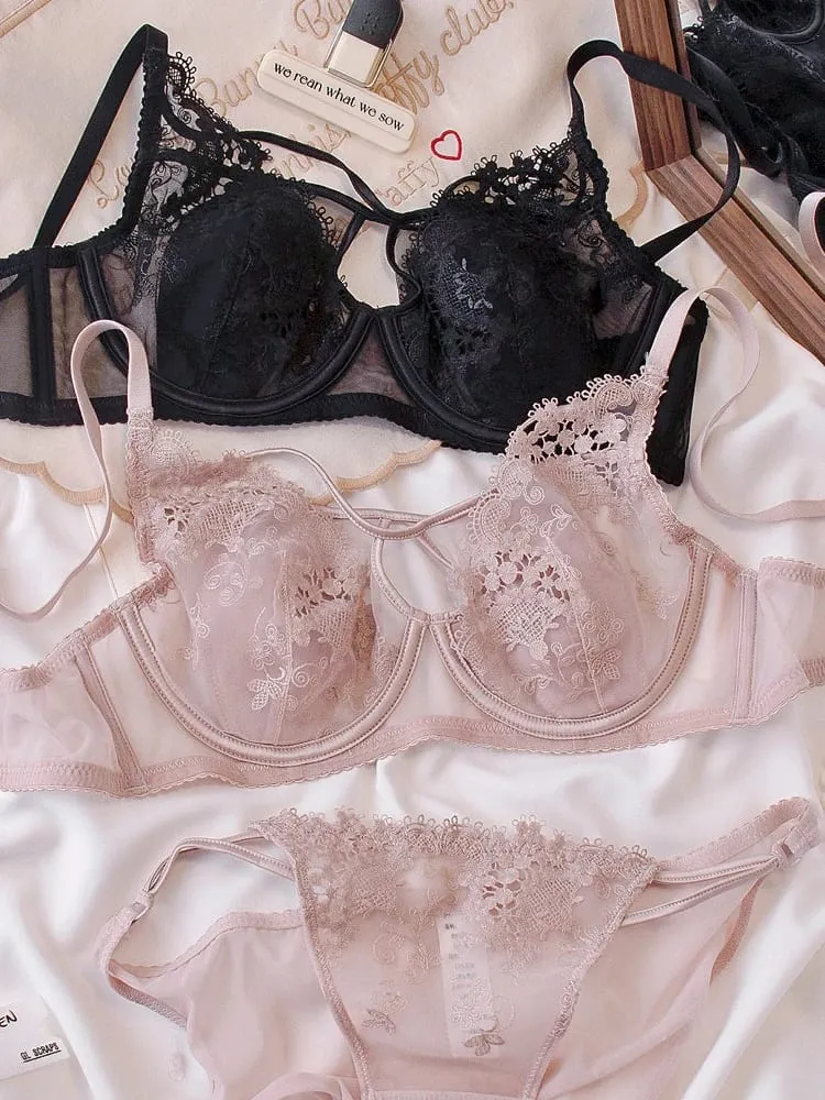 Parisian Lace Bust Reducer - French Steel Ring Bra Set Rabbit-Ear Design Slimming Minimizer Lingerie Tushy for Full Chest