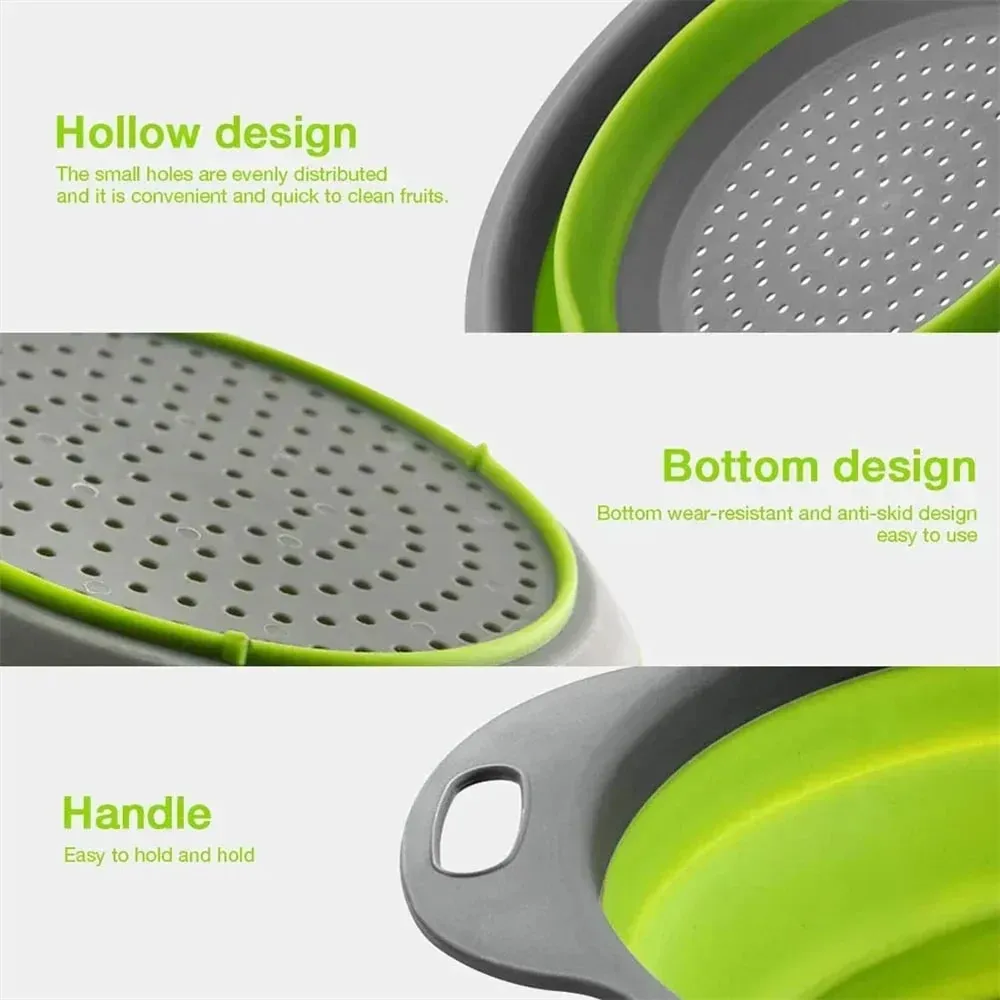 2 pçs silicone dobrável escorredor cesta frutas vegetais dobrável coador de cozinha para alimentos macarrão utensílios de cozinha dispositivo de drenagem — image 10