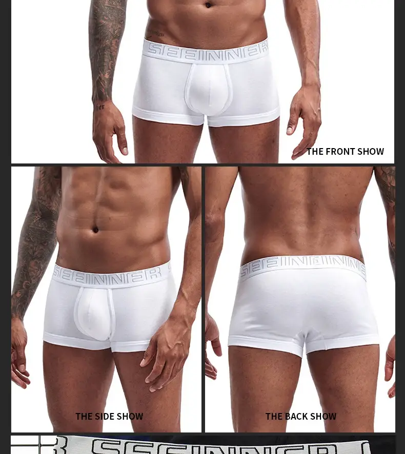 Seeinner Mens Boxer Shorts Cotton U Convex Pouch Underwear Soft Comfortable Underpants Cueca Masculina M-XXL Black White Gray