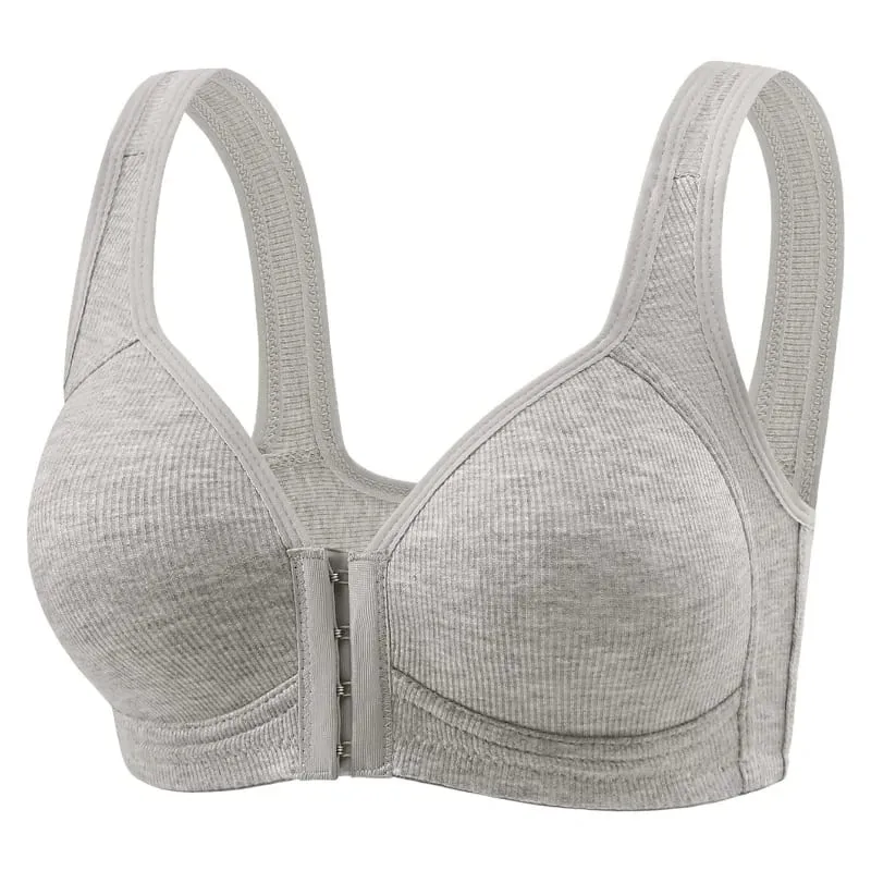 Sutiã feminino sem fio, fechamento frontal, cor sólida, cobertura completa, copos fixos, sem costura, tamanho grande, roupa íntima confortável