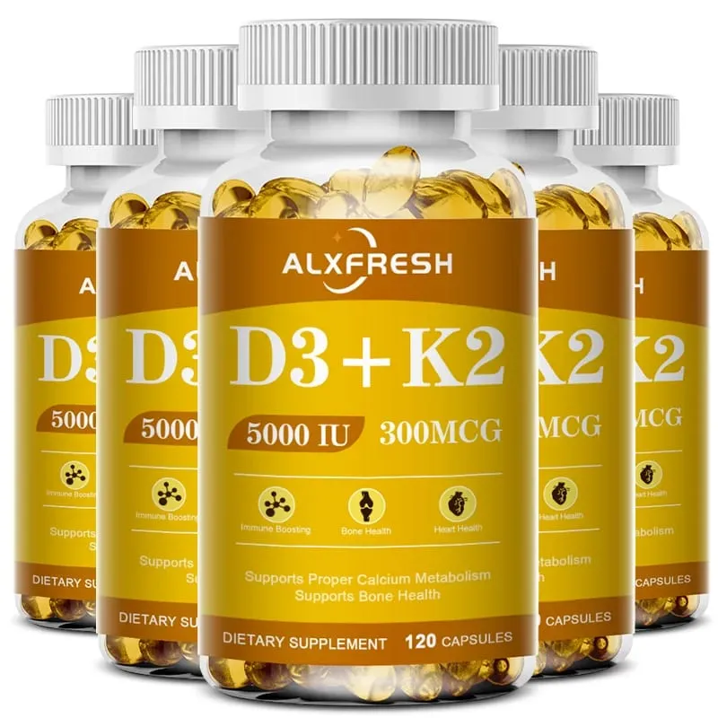 Alxfresh vitamina d3k2 cápsula absorção de cálcio osso & sistema imunológico conjunto suporte colágeno aumentando suplemento de saúde da pele