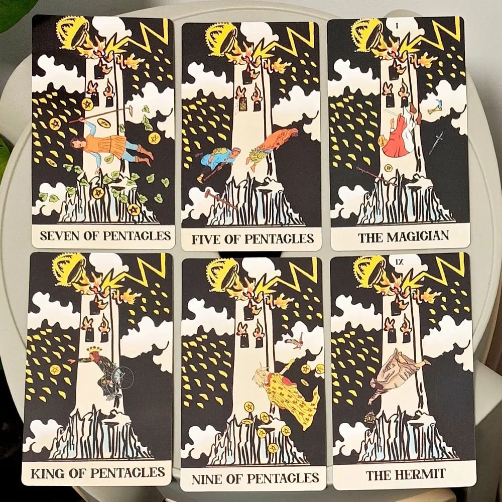 Baralho de tarô Tower Takeover em caixa rígida Conjunto exclusivo de tarô de 79 cartas para transformação e libertação 12*7cm com relevo duplo